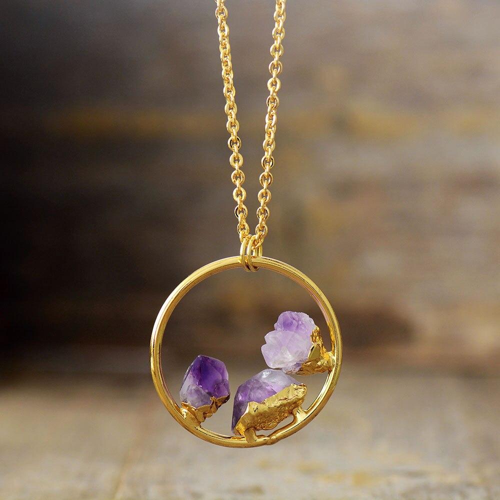 Minimalist Raw Amethyst Stone Necklace - Evelyne