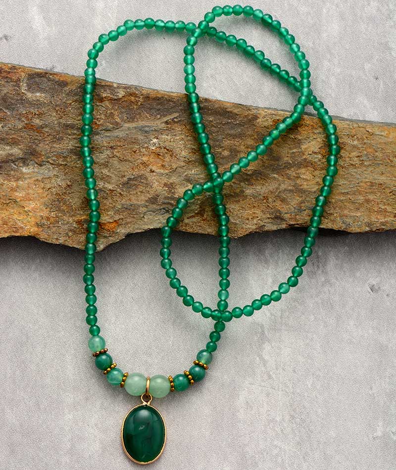 Vintage Green Onyx Calming Necklace - Elara