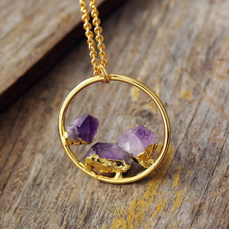 Minimalist Raw Amethyst Stone Necklace - Evelyne