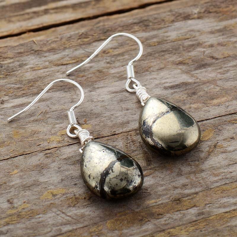 Reflective Pyrite Drop Earrings – Elara