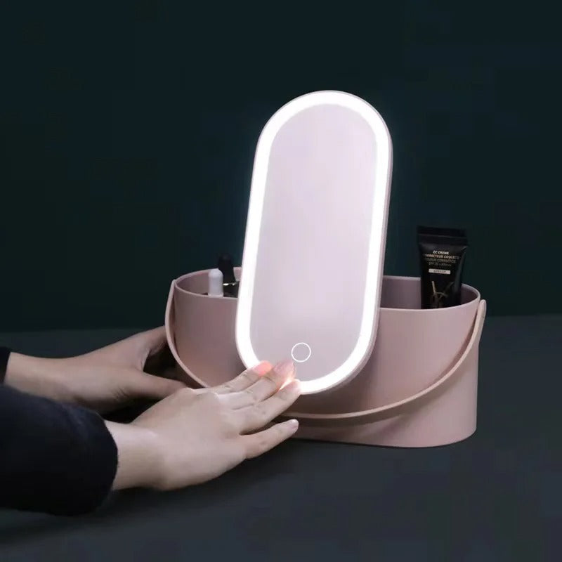 Make-up Case with LED Mirror - Lumivault-Pink-State of Style