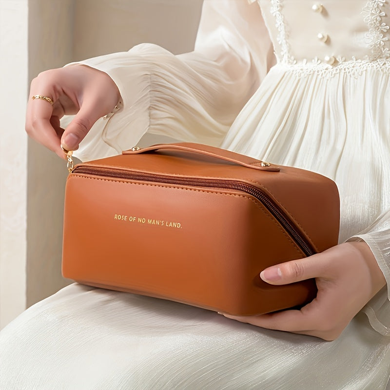 MAKEUP ORGANISER WITH ZIPPER – LUXURY TOILETRY BAG FOR TRAVEL-Brown-State of Style