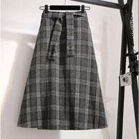 Margaux Traditional Skirt – High-Waisted Wool Check A-Line Skirt-Grey-S-State of Style
