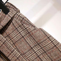 Margaux Traditional Skirt – High-Waisted Wool Check A-Line Skirt-Khaki-S-State of Style