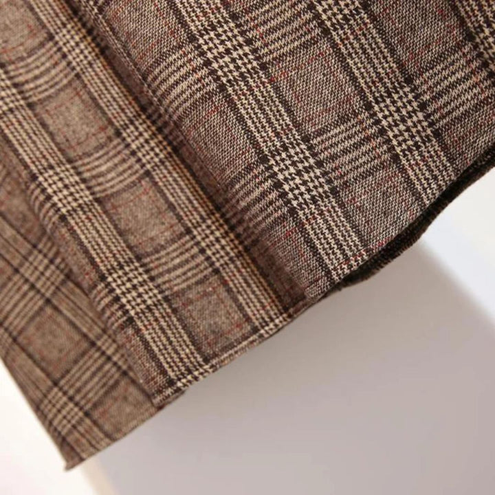 Margaux Traditional Skirt – High-Waisted Wool Check A-Line Skirt-Khaki-S-State of Style