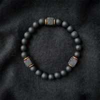 Matte Black Onyx and Cube Lava Stone Balance Bracelet - Aurelia-Onyx-Gold-State of Style