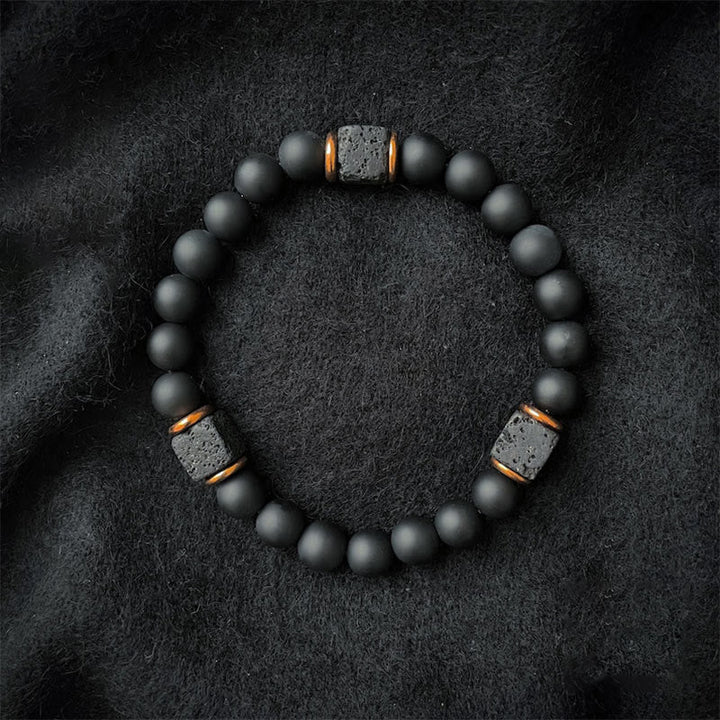 Matte Black Onyx and Cube Lava Stone Balance Bracelet - Aurelia-Onyx-Gold-State of Style