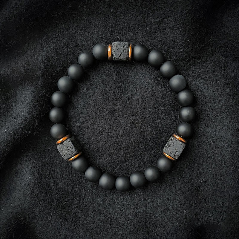 Matte Black Onyx and Cube Lava Stone Balance Bracelet - Aurelia-Onyx-Gold-State of Style