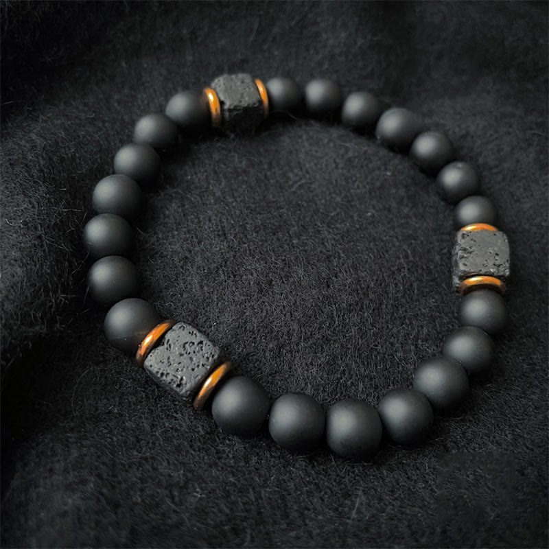 Matte Black Onyx and Cube Lava Stone Balance Bracelet - Aurelia-Onyx-Gold-State of Style