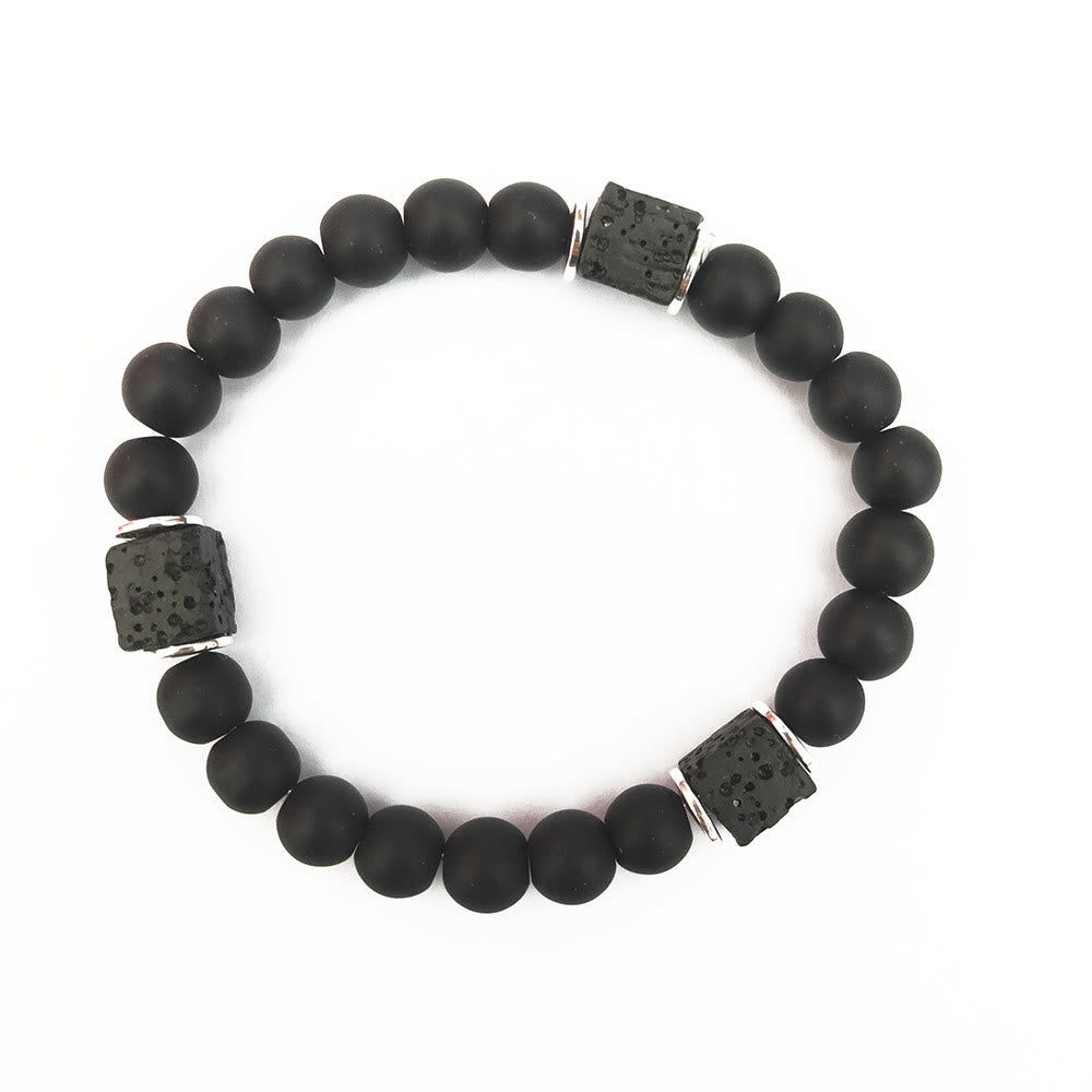Matte Black Onyx and Cube Lava Stone Balance Bracelet - Aurelia-Onyx-Silver-State of Style