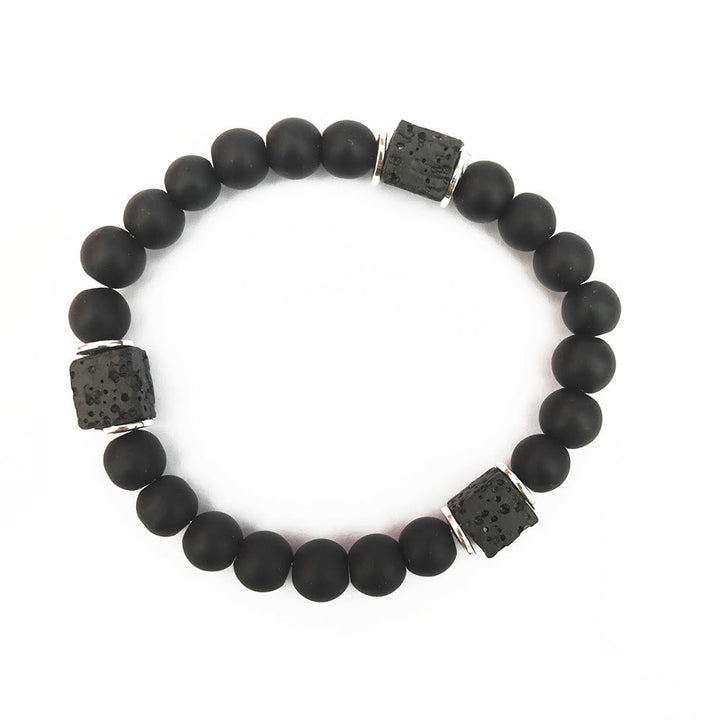 Matte Black Onyx and Cube Lava Stone Balance Bracelet - Aurelia-Onyx-Silver-State of Style