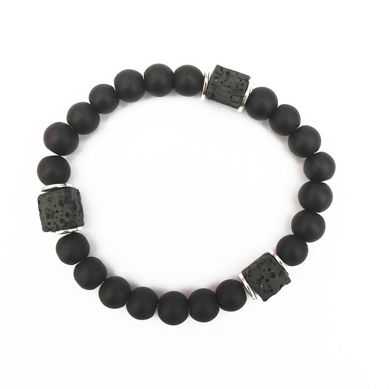 Matte Black Onyx and Cube Lava Stone Balance Bracelet - Aurelia-Onyx-Silver-State of Style