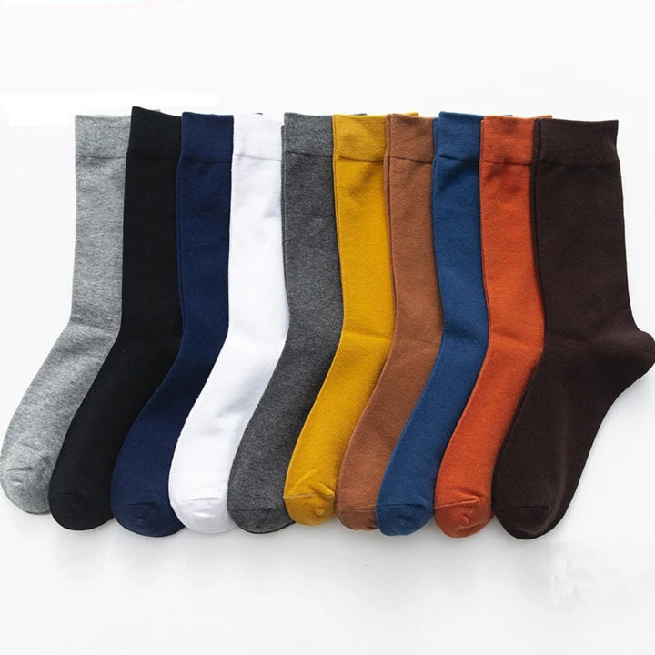 Matteo Traditional Socks – 10-Pack Classic Long Cotton Business Socks-5 Blue + 5 Brown-State of Style