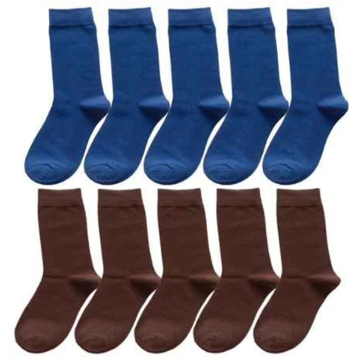Matteo Traditional Socks – 10-Pack Classic Long Cotton Business Socks-5 Blue + 5 Brown-State of Style