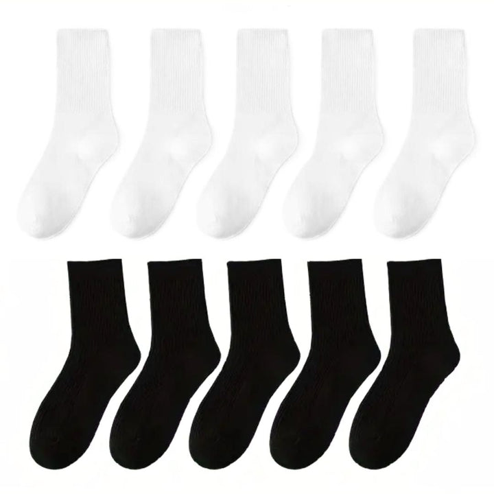 Matteo Traditional Socks – 10-Pack Classic Long Cotton Business Socks-5 White + 5 Black-State of Style