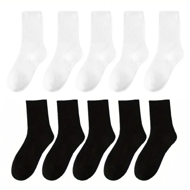Matteo Traditional Socks – 10-Pack Classic Long Cotton Business Socks-5 White + 5 Black-State of Style