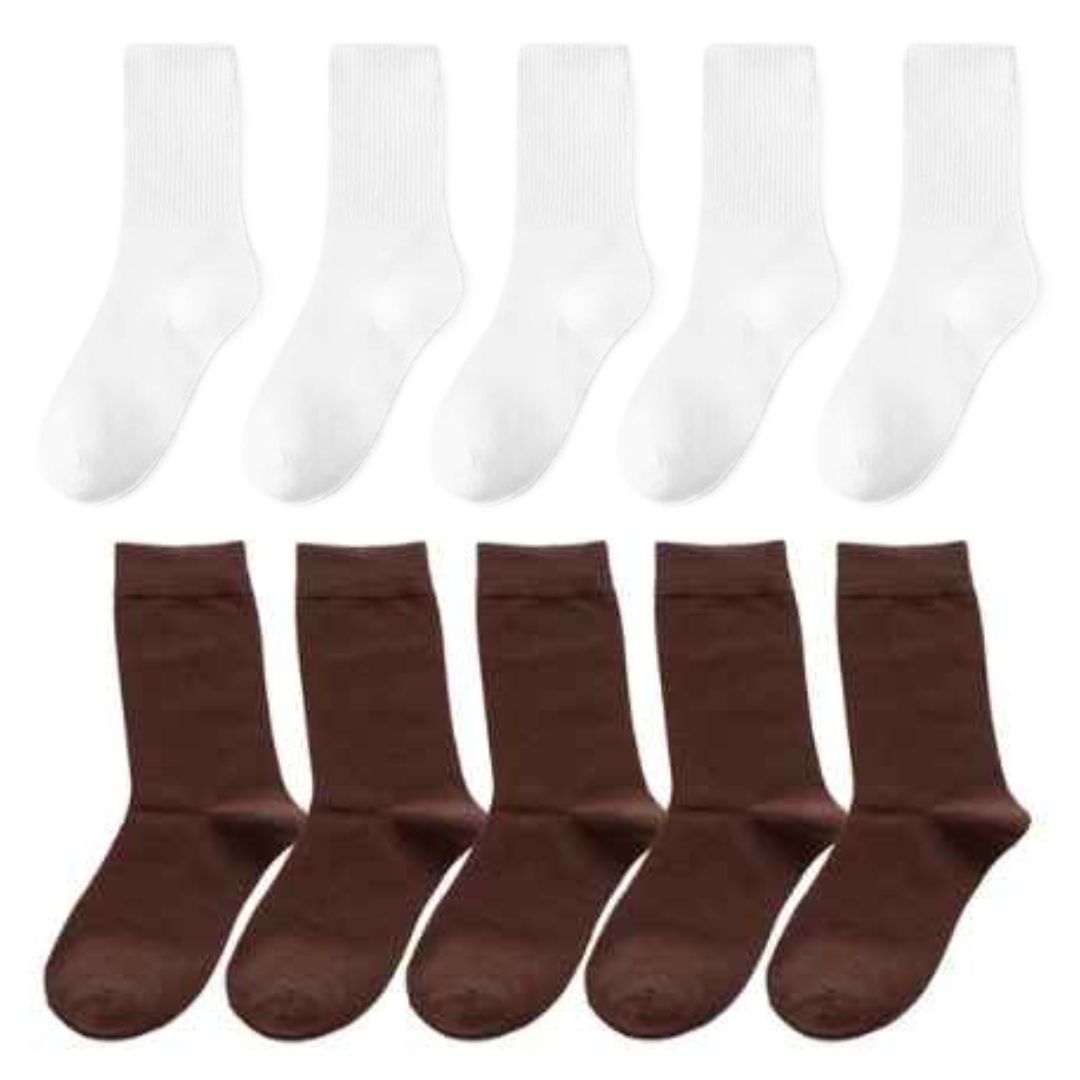 Matteo Traditional Socks – 10-Pack Classic Long Cotton Business Socks-5 White + 5 Brown-State of Style