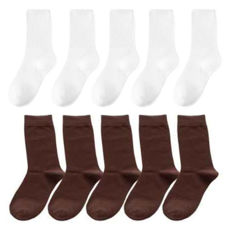 Matteo Traditional Socks – 10-Pack Classic Long Cotton Business Socks-5 White + 5 Brown-State of Style
