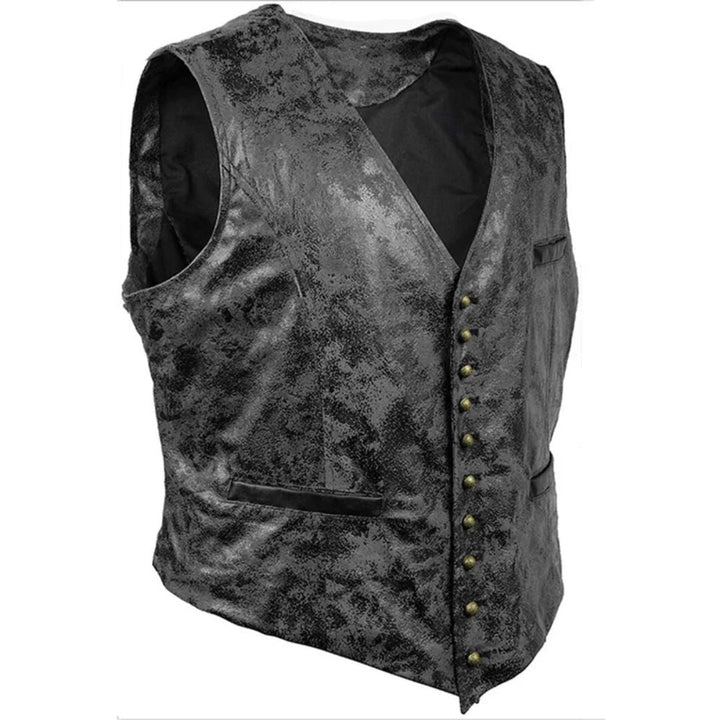 Matteo Traditional Vest – Rustic Waistcoat with Rivet Button Detail-Black-S-State of Style