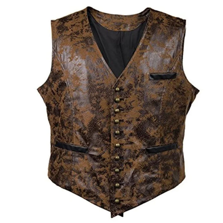 Matteo Traditional Vest – Rustic Waistcoat with Rivet Button Detail-Brown-S-State of Style