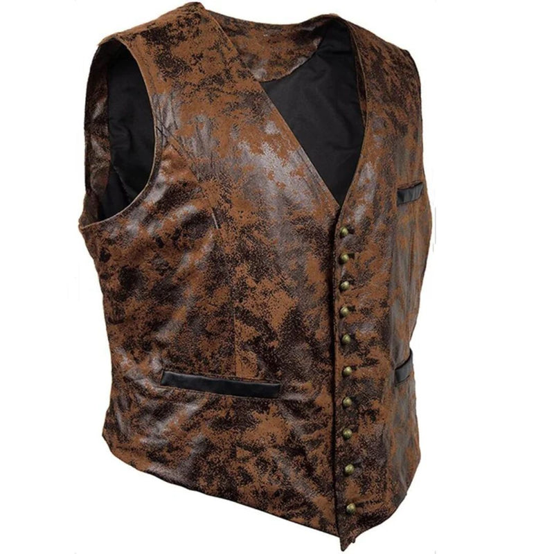 Matteo Traditional Vest – Rustic Waistcoat with Rivet Button Detail-Brown-S-State of Style