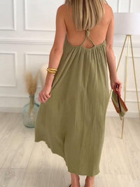 Maxi Dress in Cotton and Linen with Round Neck – Elin-White-S-State of Style