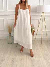 Maxi Dress in Cotton and Linen with Round Neck – Elin-White-S-State of Style