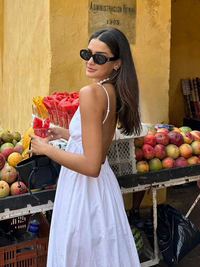 Maxi dress with deep V-neck and open back – Alessa-S-State of Style