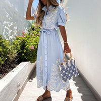 Maxi Dress with Embroidery – Celeste-Light blue-S-State of Style