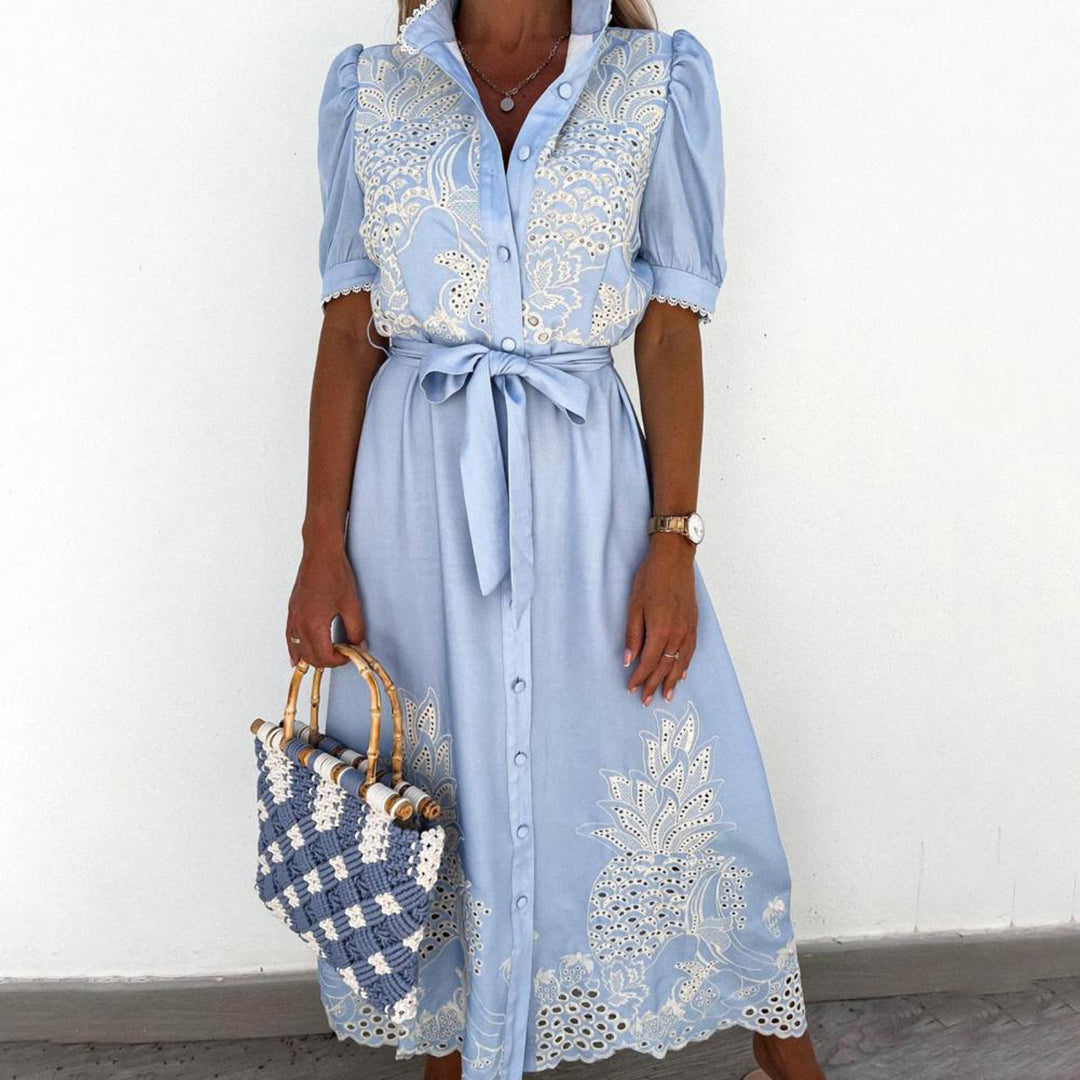 Maxi Dress with Embroidery – Celeste-White-S-State of Style
