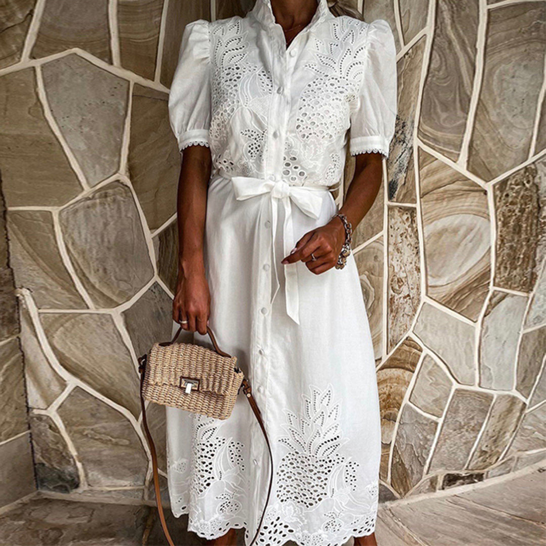 Maxi Dress with Embroidery – Celeste-White-S-State of Style