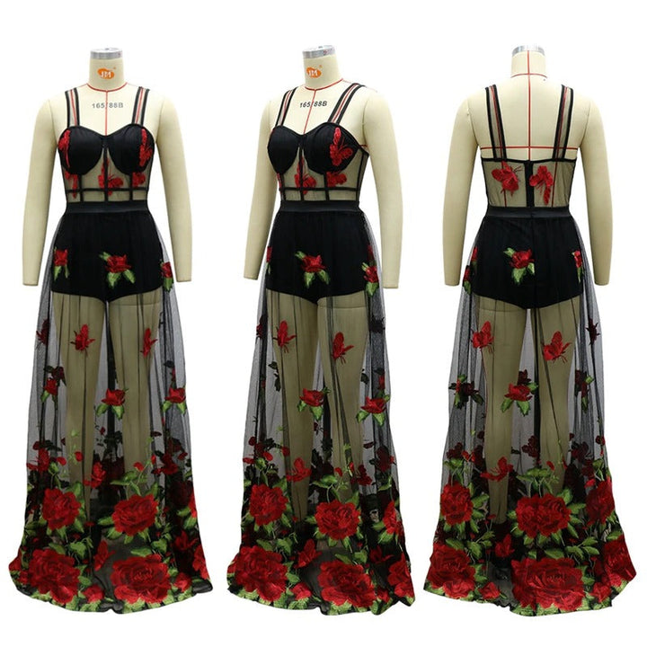 Maxi dress with floral embroidery and spaghetti straps – Rosalie-S-State of Style