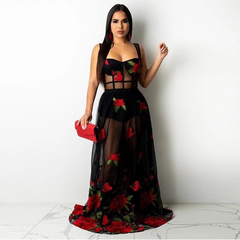 Maxi dress with floral embroidery and spaghetti straps – Rosalie-S-State of Style