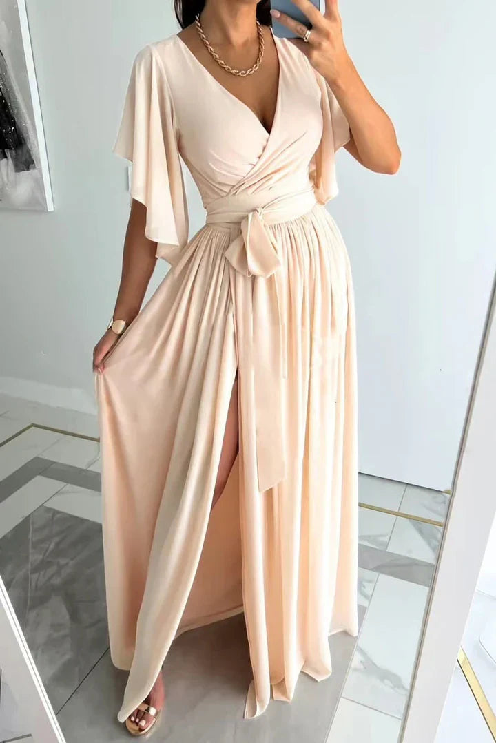 Maxi Dress with High Split - BreezeWave-Beige-XS-State of Style