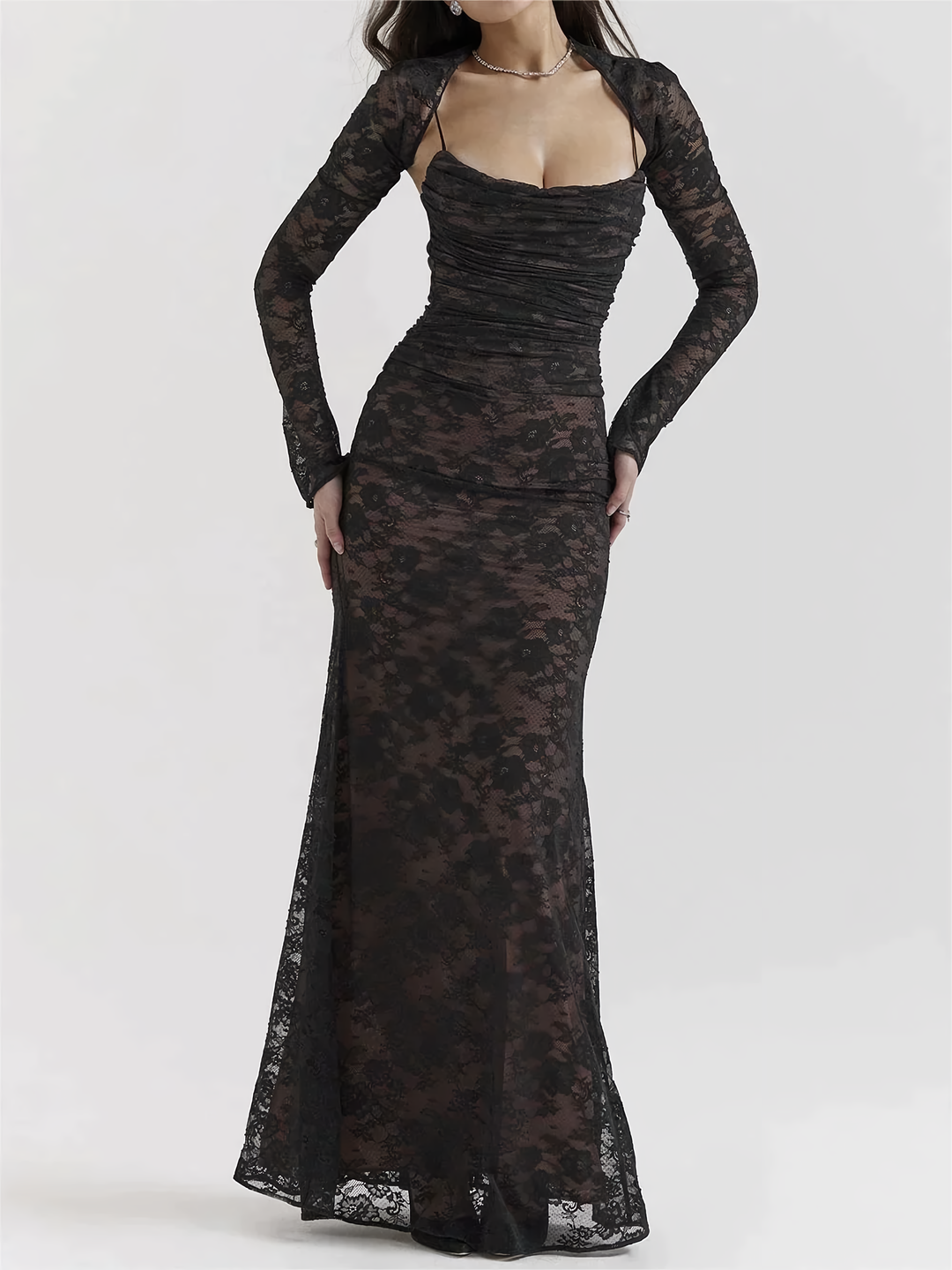 Maxi Dress with Lace and Strap - Lena-Black-XS-State of Style