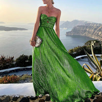 Maxi Summer Dress with V-neck and Waist Accent – Rosa-Green-S-State of Style