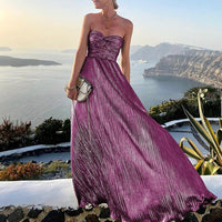 Maxi Summer Dress with V-neck and Waist Accent – Rosa-Purple-S-State of Style