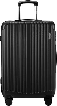 Large Hard-Shell Luggage with 360° Wheels and TSA Lock – Black Stripe