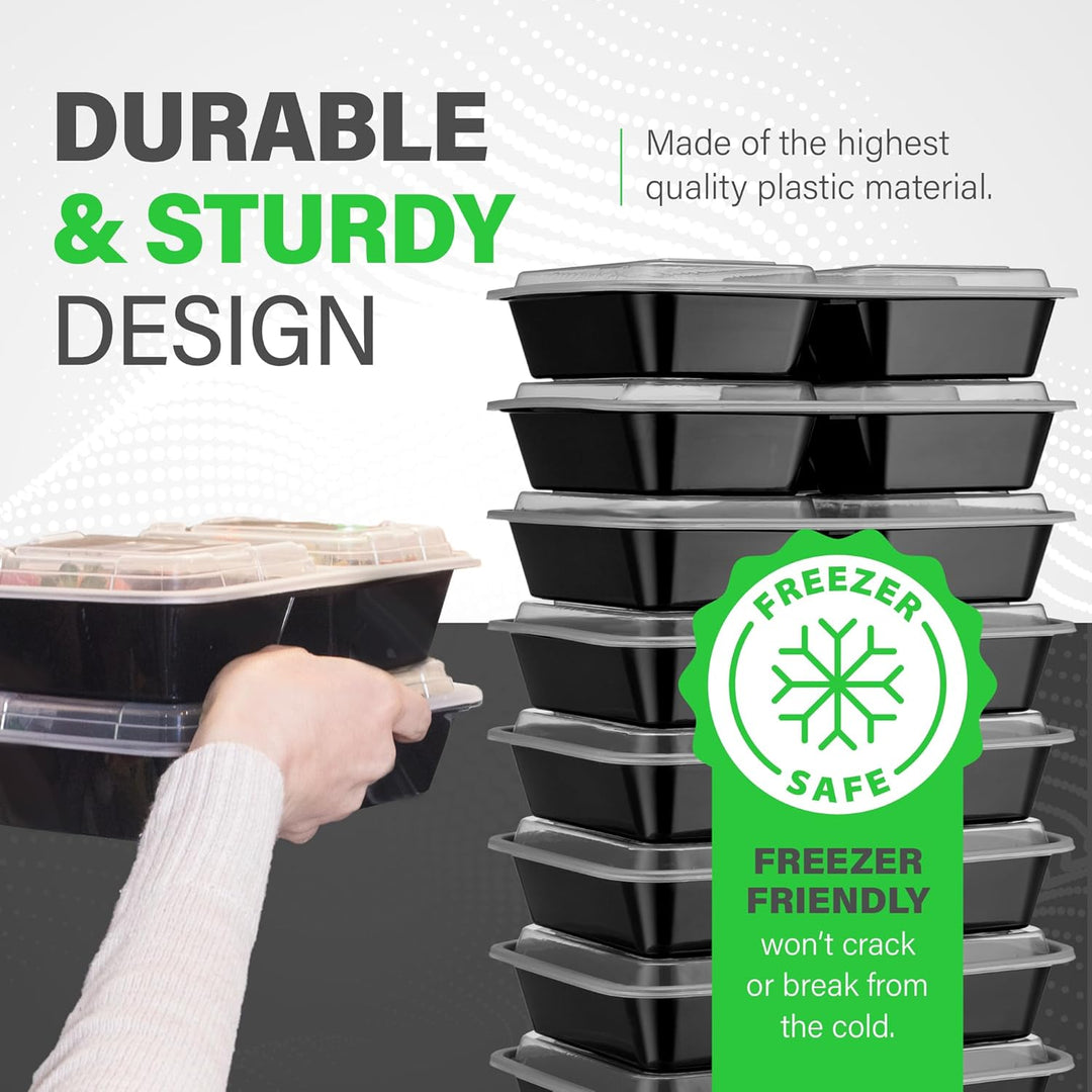 Meal Prep Containers – 3 Compartment Bento Dozen with Lid 900 ml [20 Pack]-State of Style