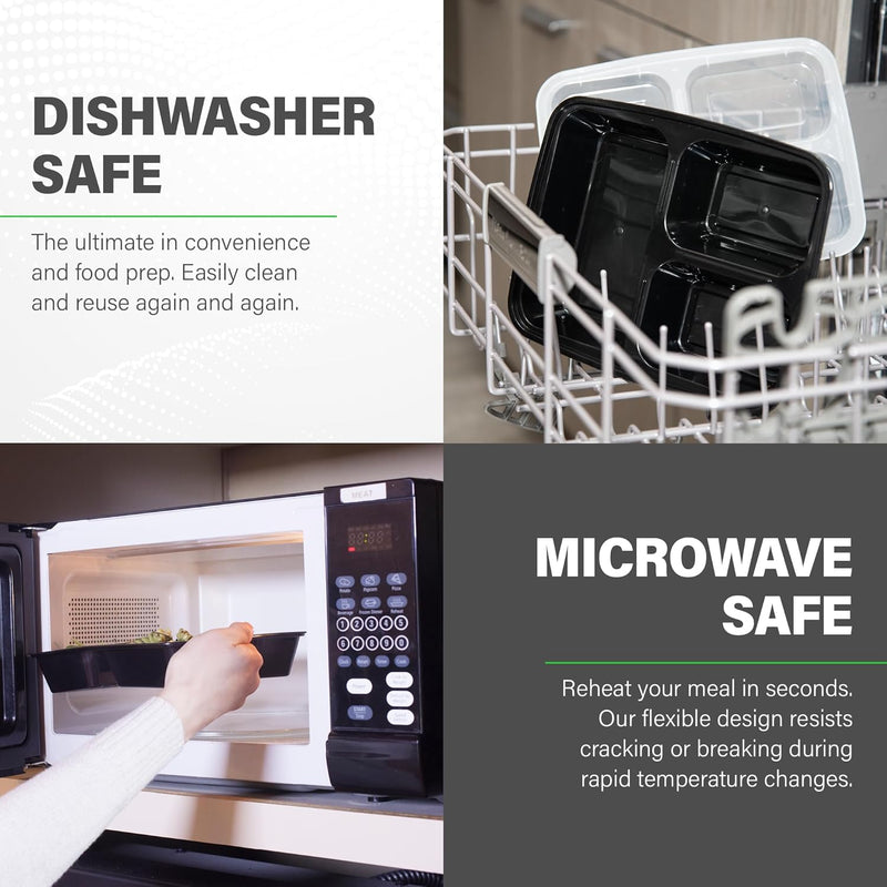 Meal Prep Containers – 3 Compartment Bento Dozen with Lid 900 ml [20 Pack]-State of Style