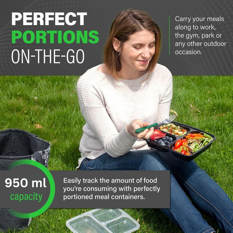Meal Prep Containers – 3 Compartment Bento Dozen with Lid 900 ml [20 Pack]-State of Style