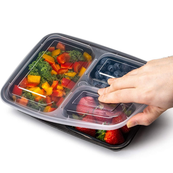 Meal Prep Containers – 3 Compartment Bento Dozen with Lid 900 ml [20 Pack]-State of Style