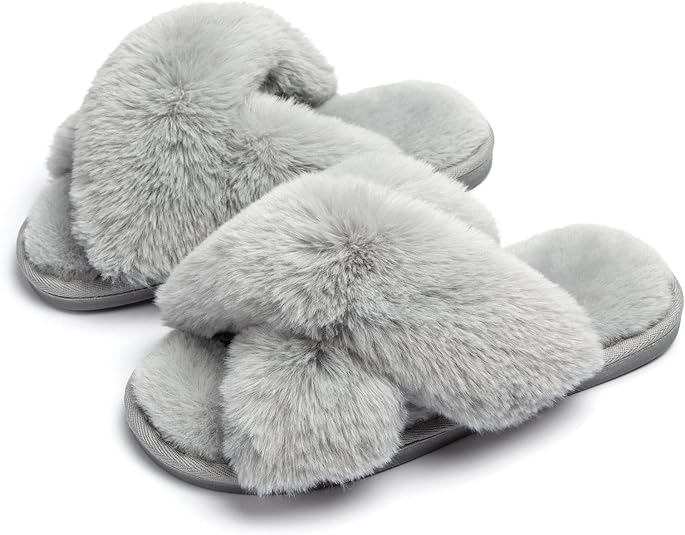 Megan Cross Strap Slippers | Cosy and Stylish-Grey-5.0 - 6.0-State of Style