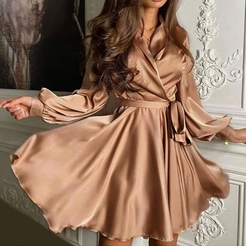 Megan's Dress | Elegant Satin Dress for Women-Brown-S-State of Style