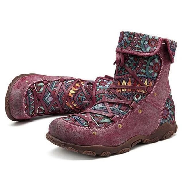 MegansBoots | Women's Retro Bohemian Style Boots-Red Wine-4.5-State of Style
