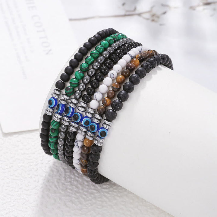 Men's 4mm Natural Stone Evil Eye Bead Bracelet - Thor-Black Onyx-State of Style