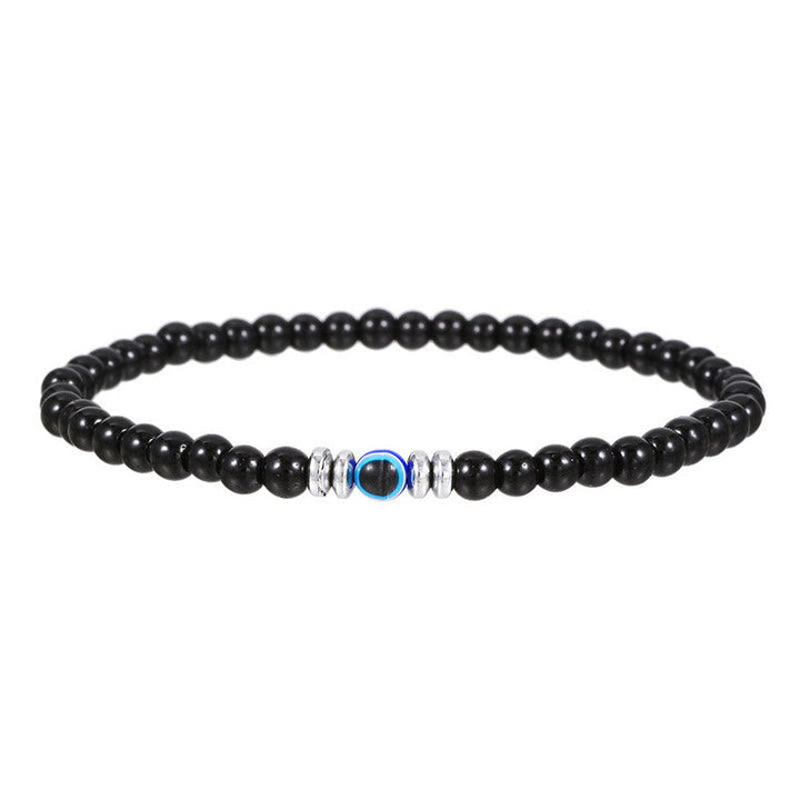 Men's 4mm Natural Stone Evil Eye Bead Bracelet - Thor-Black Onyx-State of Style