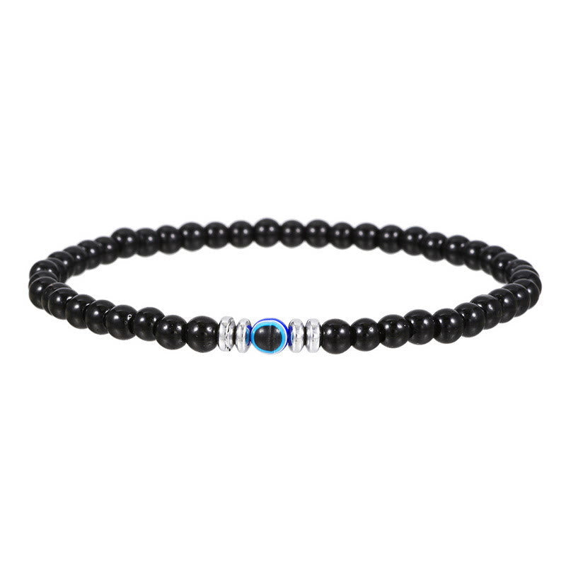 Men's 4mm Natural Stone Evil Eye Bead Bracelet - Thor-Black Onyx-State of Style