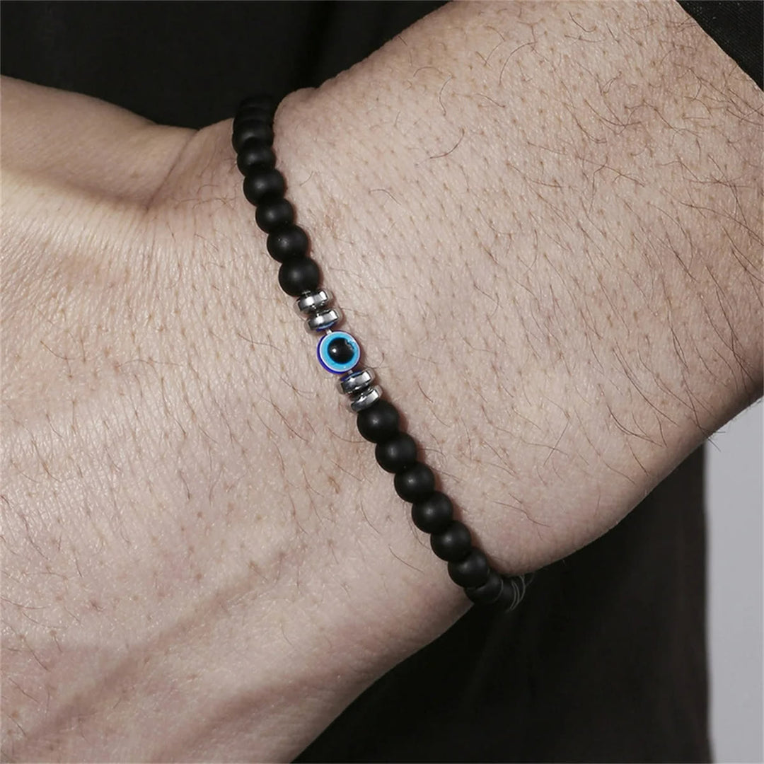 Men's 4mm Natural Stone Evil Eye Bead Bracelet - Thor-Black Onyx-State of Style