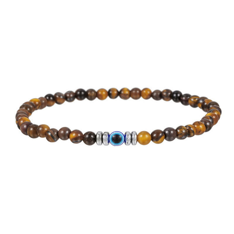 Men's 4mm Natural Stone Evil Eye Bead Bracelet - Thor-Tiger Eye-State of Style